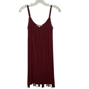 Stilettos Spaghetti Straps Fringe Dress Sleeveless Solid Burgundy Small garnet